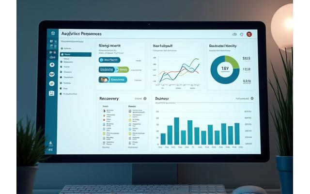 Detailed fitness analytics dashboard on a large monitor, showing graphs and data points.