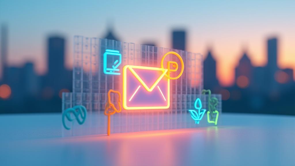 A stylized email newsletter icon with a subtle Austin skyline background, surrounded by various icons representing curated articles, events, and research alerts, pointing towards a subscription button.
